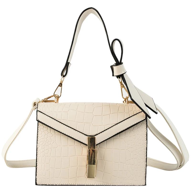 

Female Bow Elegant Tote Bag 2021 New Quality PU Leather Women's Designer Handbag Stone pattern Lock Chain Shoulder Messenger bag