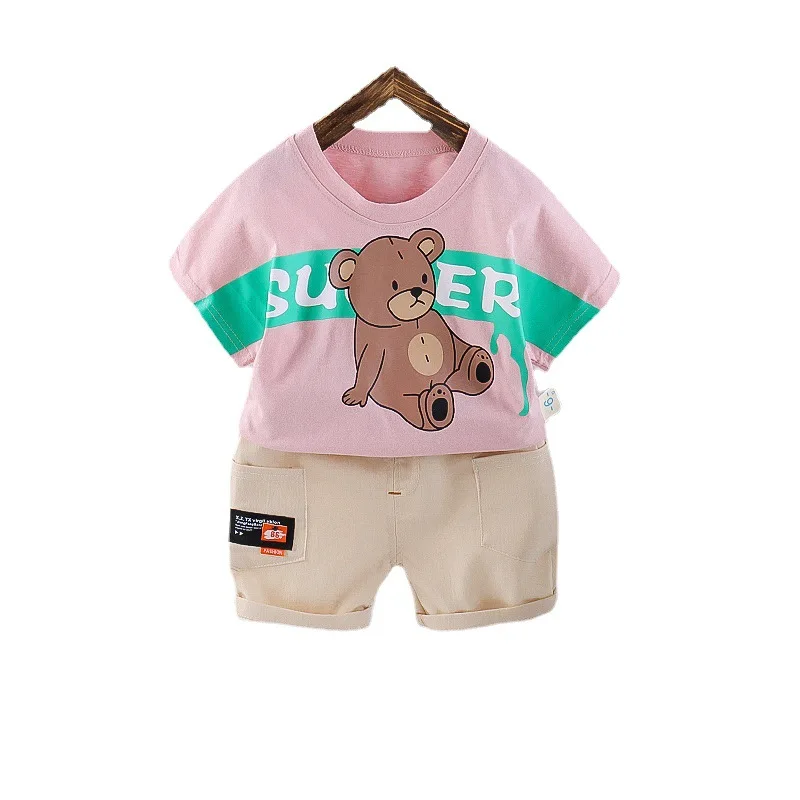 

Детская одежда, комплекты для малышей, для мальчиков и девочек с рисунками из мультфильмов футболка с коротким рукавом + штаны, детская одежда Новинка, повседневные спортивные штаны с От 0 до 4 лет, спортивный Комплекты одежды спортивный костюм