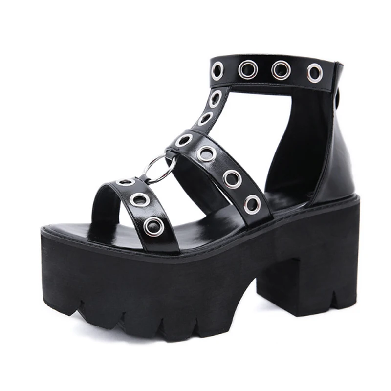 

Sandalia mujer verano/обувь в стиле панк; Оптовая продажа; Сандалии в готическом стиле; Женские Босоножки с открытым носком и ремешком; Обувь в стиле п...