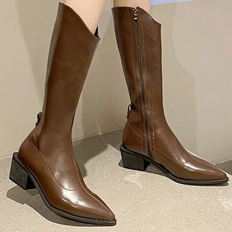 

Пикантные женские повседневные ботинки на среднем каблуке с острым носком и боковой молнией на квадратном каблуке, Новинка осени 2021, модные...