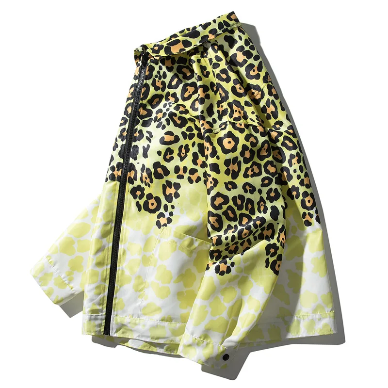 

Men Retro Trend Jacket Plus Size Autumn Winter New Style Streetwear Hip Hop Youth Casual Leopard Digital Print Lapel Coat Loose