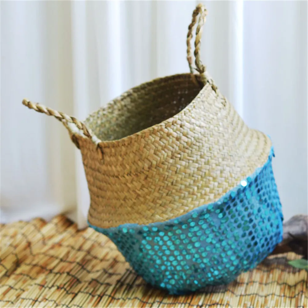 Seagrass Wicker Basket Flower Pot Folding Basket Dirty Basket Storage Decoration Home& Garden Wholesale& Drop Shipping