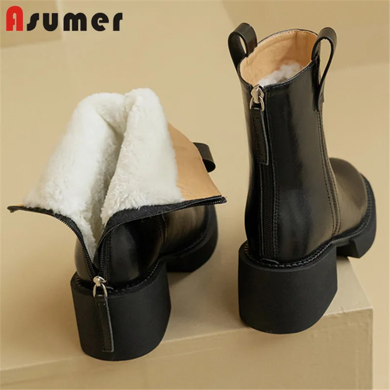 

Asumer 2022 New Arrive High Heels Platform Shoes Women Snow Boots Zip Genuine Leather Shoes Women Ankle Boots Winter Shoes