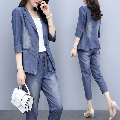2019 весенне-летние новые женские штаны из двух частей джинсовый маленький костюм