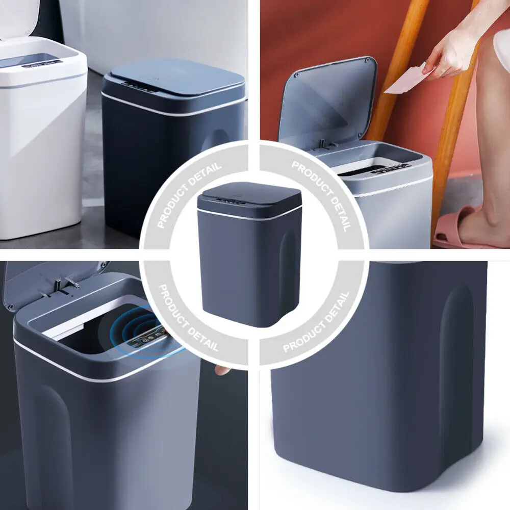 16L Household USB Charging Smart Toilet Trash Bin Automatic Induction Touchless Dustbin Car Kitchen Can Home Garbage Bins | Дом и сад