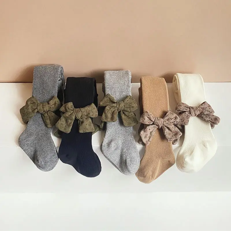

Spring Autumn Baby Knitted Stockings Children Pantyhose Vintage Bowknot Cotton Tights Girls Cute Baby Girl Clothes