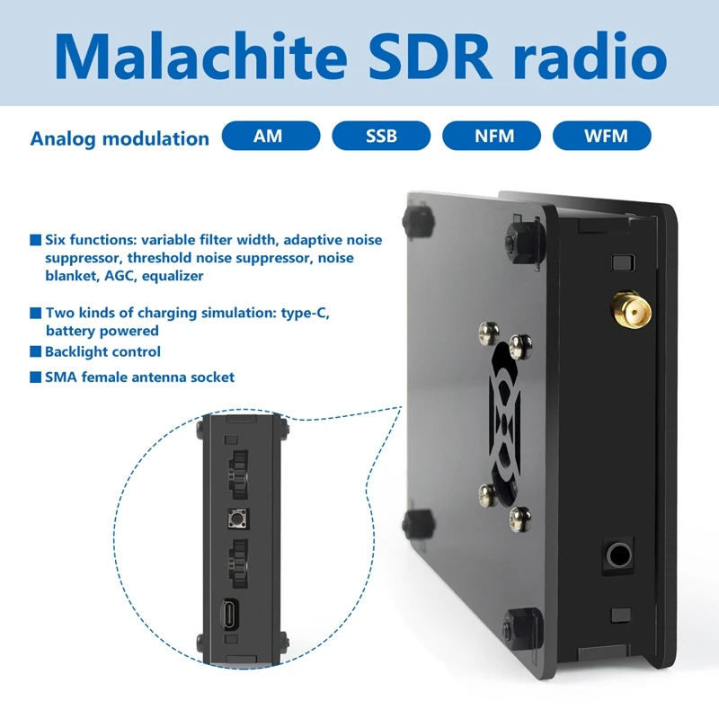50КГц-200МГц Малахит SDR Коротковолновое радио Малахит DSP 3,5-дюймовый сенсорный HAM-приемник с шумоподавлением.