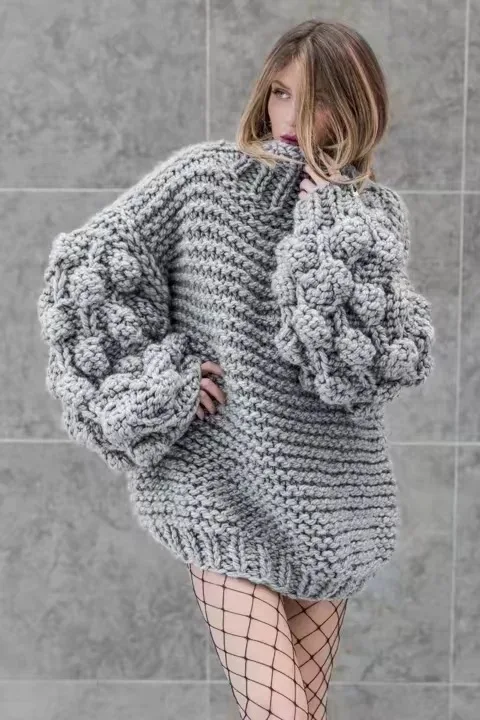 Повседневный мешковатый свитер с высоким воротником в стиле бохо панк толстые