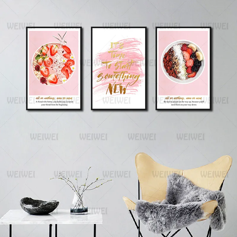 

Modern Style Mural Pink Strawberry Platter Frameless Poster Home Bedroom Fresco Living Room Decoration Canvas Painting Print