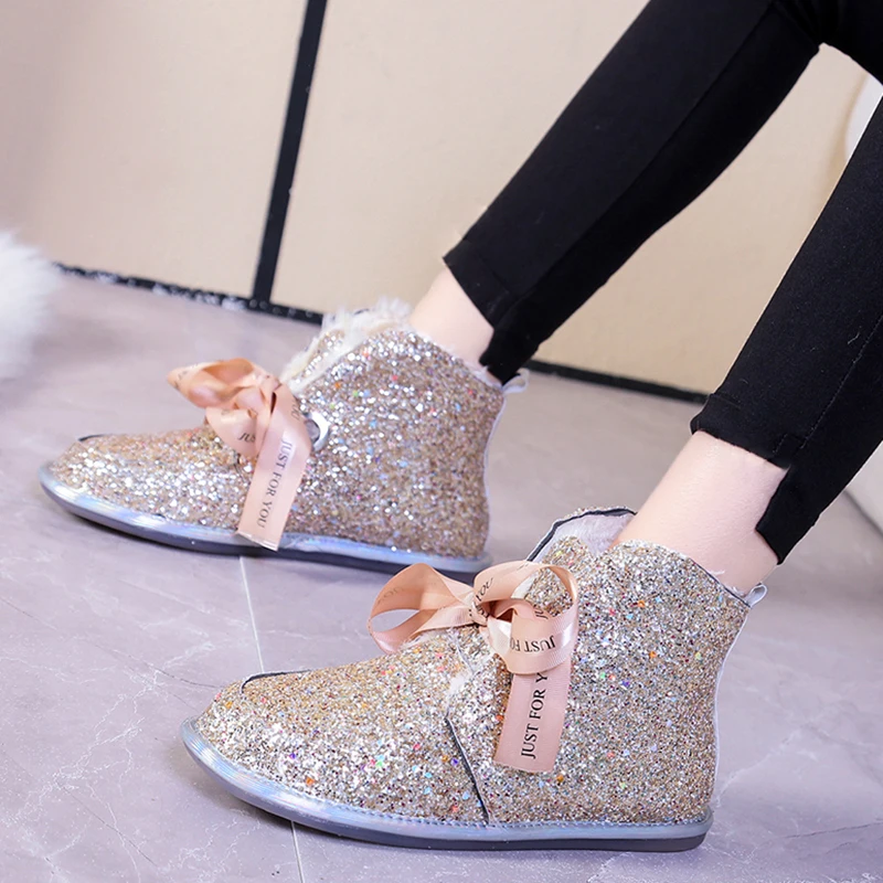 Rimocy Мода цвета: золотистый серебристый с блестками женские ботильоны Сгущает