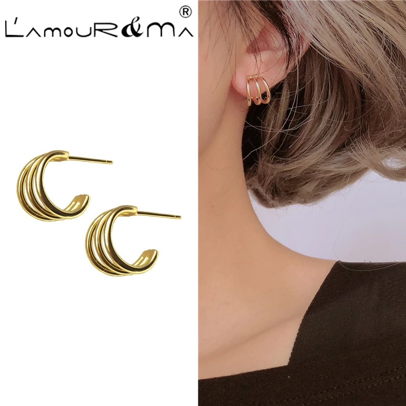 

L 'Amour&Ma 2021 New Personalized Fashion And Simple Style Semicircle C-Shaped Earrings For Women Party Daiting Jewerly Gift