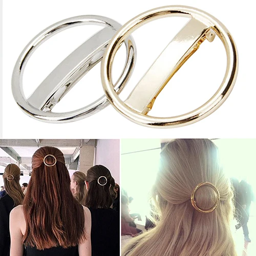 Women's Punk Circle Hairpin Golden Silver Alloy Round Hair Clip Clamp Headwear fashionable style. Shiny golden and silver tone. | Красота