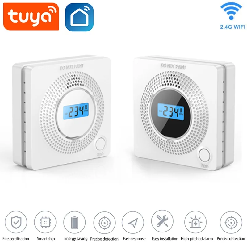 

Accurate Smart Carbon Monoxide Detector Tuya Smart Life APP Wifi Household Gas Alarm Remote Battery Powered CO Detection Alarm