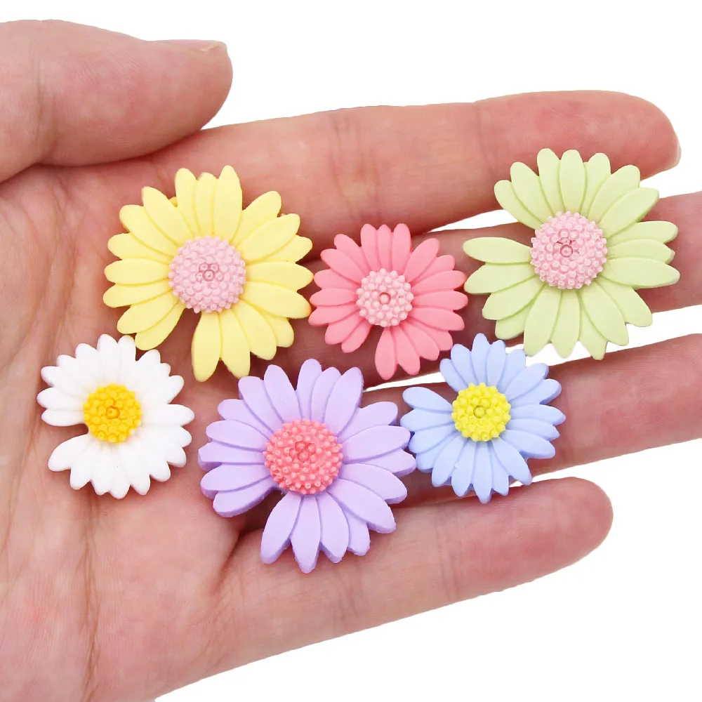 20 шт. разноцветные кабошоны в форме цветка маргаритки с плоской задней