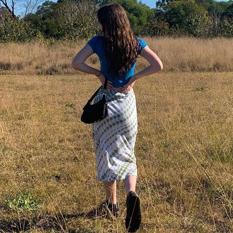 

2020 Spring Autumn Tie Dye Print y2k Aesthetic Long Skirt For Women Korean Streetwear Fashion Female Straight Skirts