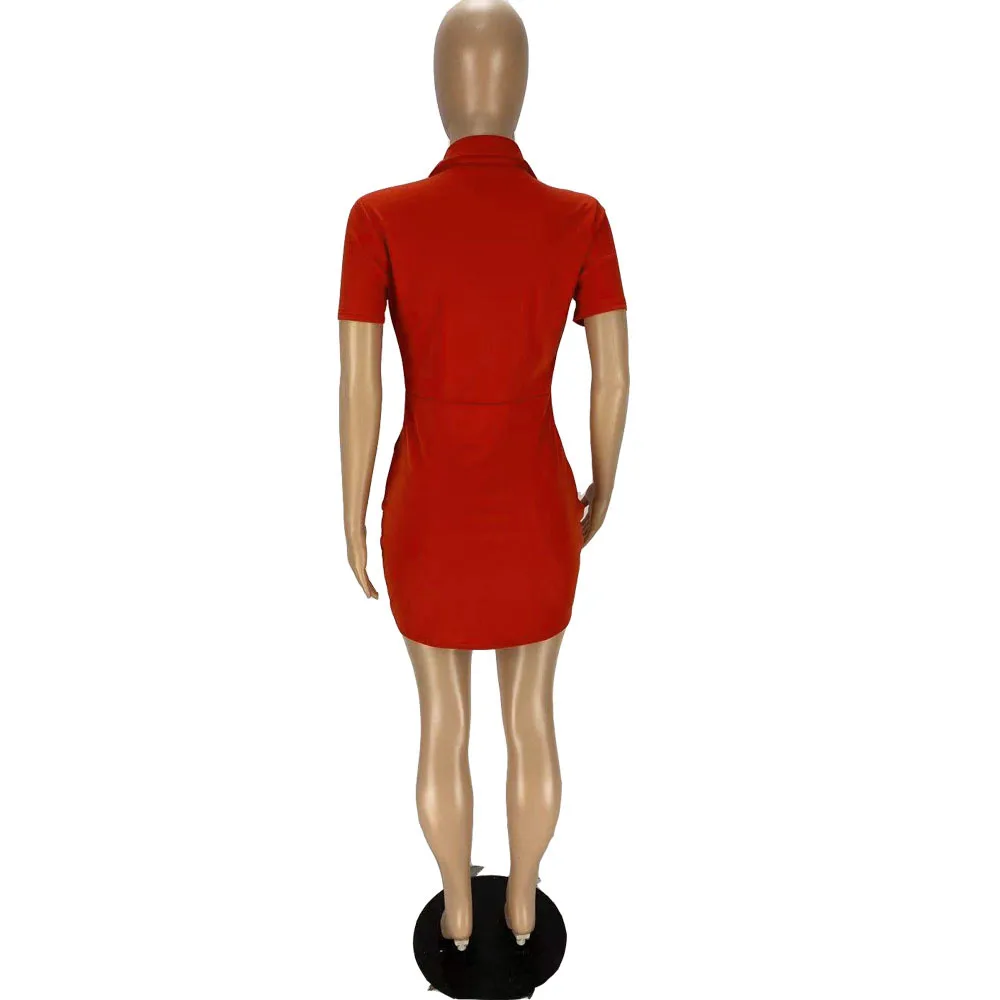 

Casaul Women Dress With Pocket Turn Down Collar Short Sleeve Mini Dress Streetwear Summer Clothes For Women Outfit