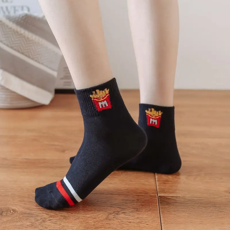 New Striped Cotton Cartoon Food French Fries Burger Women Socks Funny Harajuku Cute Korean Fashion ankle Socks Happy Unisex35-43