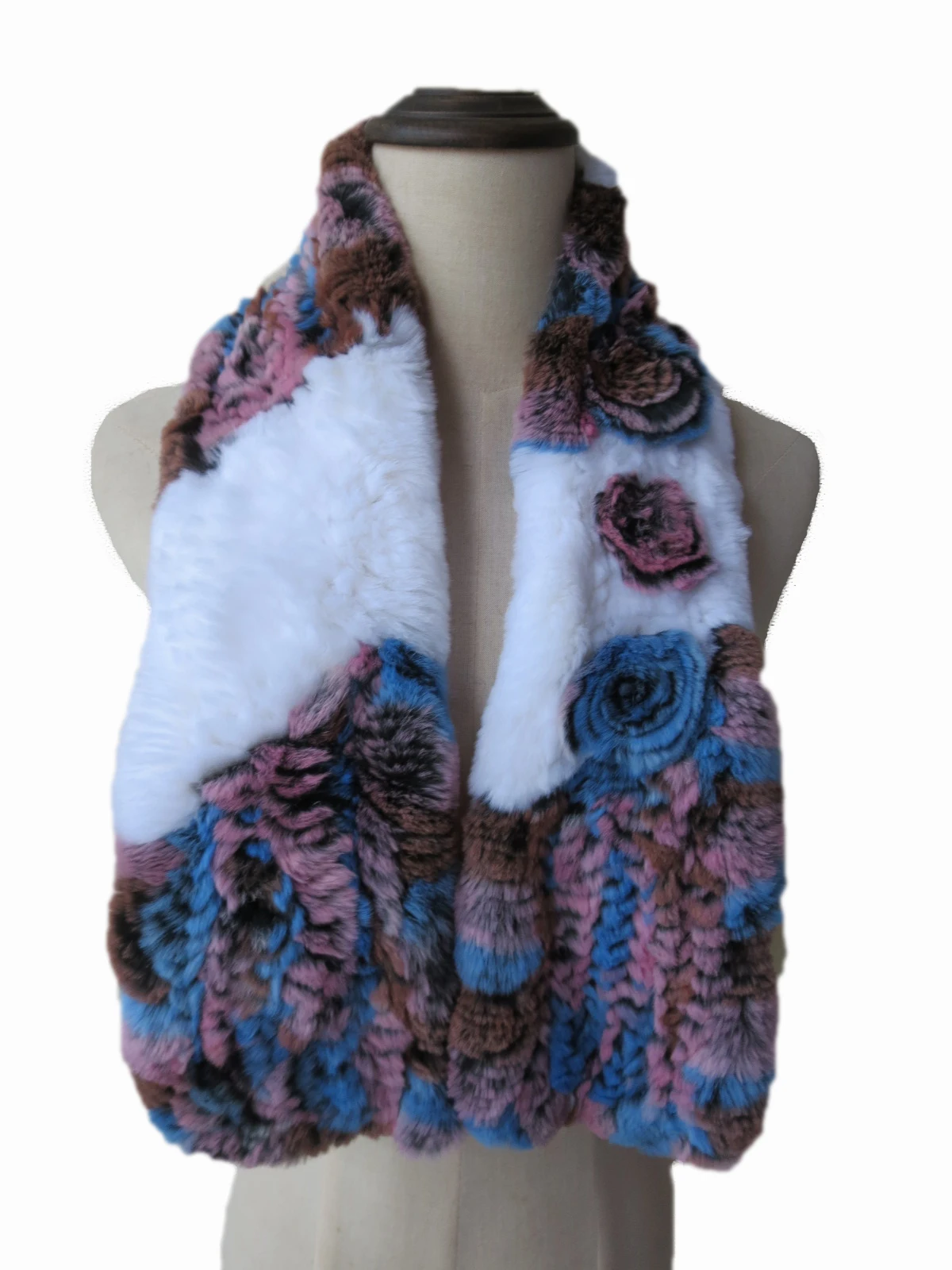 

Real Rex Rabbit Fur Scarf For Women Winter Warm Neckerchief With Three Roses Soft