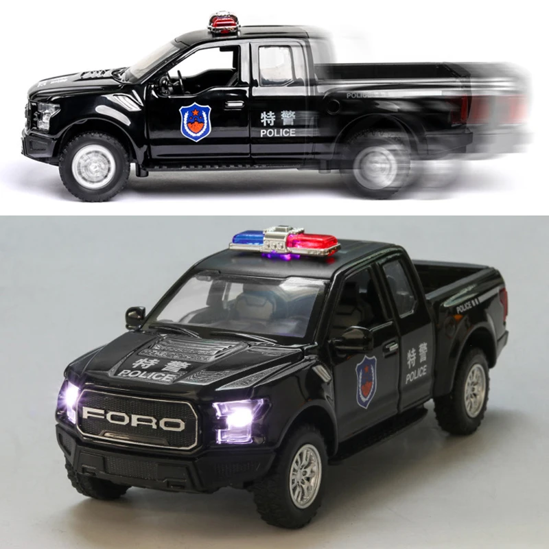 1:32 Масштаб F150 F 150 SVT Raptor полицейский автомобиль модельные листы игрушки с горячей