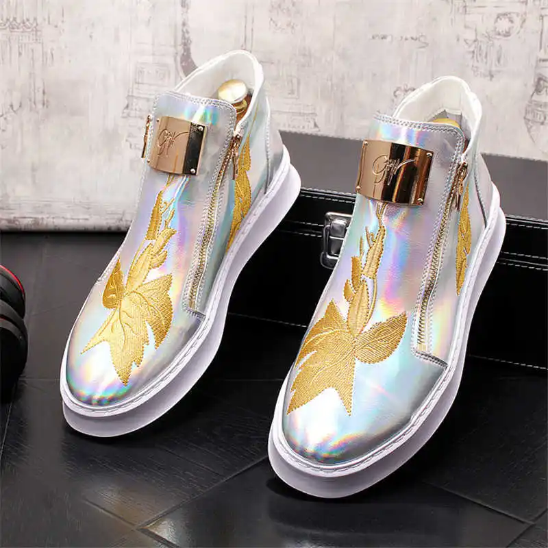 spesifikasi Sepatu Atas Tinggi Pria Punk Mewah Sneakers Bordir Kasual Flat Pantofel Hip Hop Sepatu Bot Pergelangan Kaki Penambah Tinggi Zapatillas Hombre