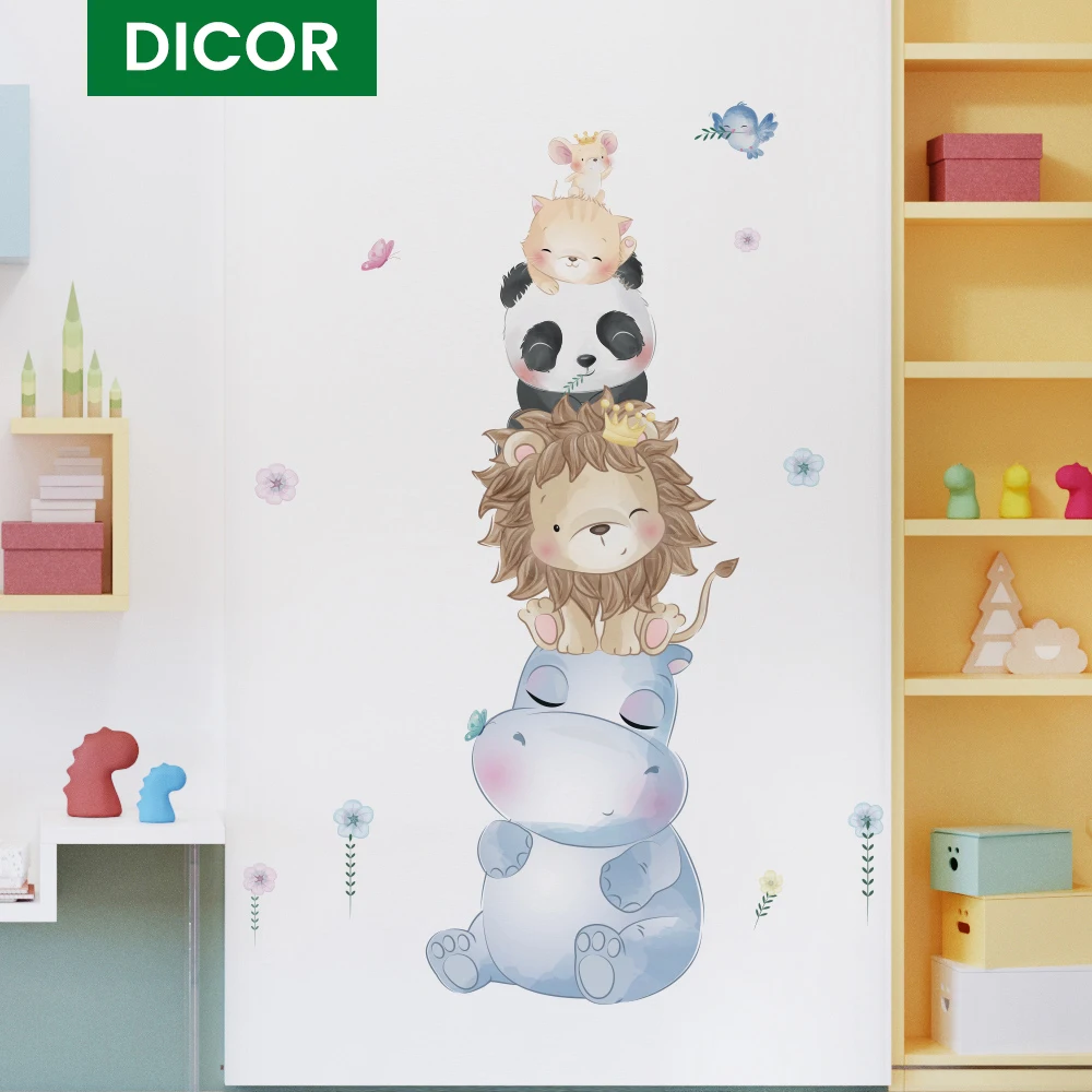 Стикеры для украшения стен в виде милых животных гиппопотам львом пандой