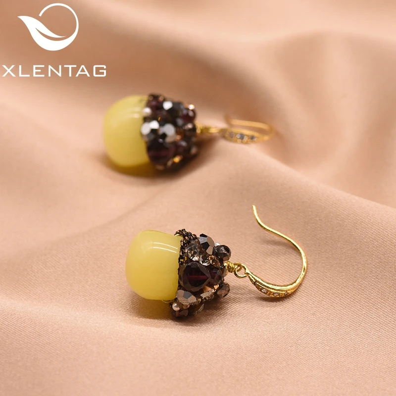 XlentAg 925 пробы серебряные серьги-подвески с натуральным желтым камнем для женщин серьги-подвески ручной работы GE0473