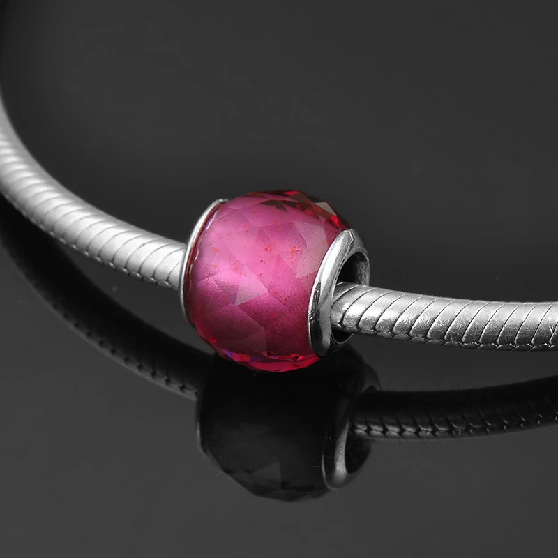 New 925 Sterling Silver charming Rose Red fine Cut Surface Murano Glass Beads Fit Original Women Charm Bracelet Jewelry making | Украшения