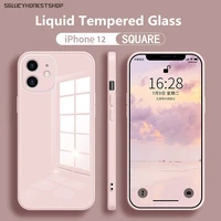 original liquid silicone tempered glass case for iphone 12 mini 11 pro x xs max xr se2 7 8 plus hard back cover protective coque
