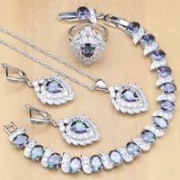 strawberry silver 925 jewelry mystic rainbow zircon jewelry set decorations for women earringspendantringbraceletnecklace