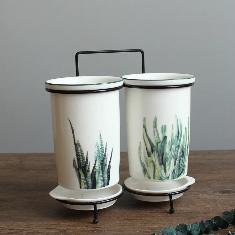 

Wall-Mounted Ceramic Chopsticks Tube Creative Draining Household Chopsticks Bucket Chopsticks Box Storage Rack Chopsticks Cage