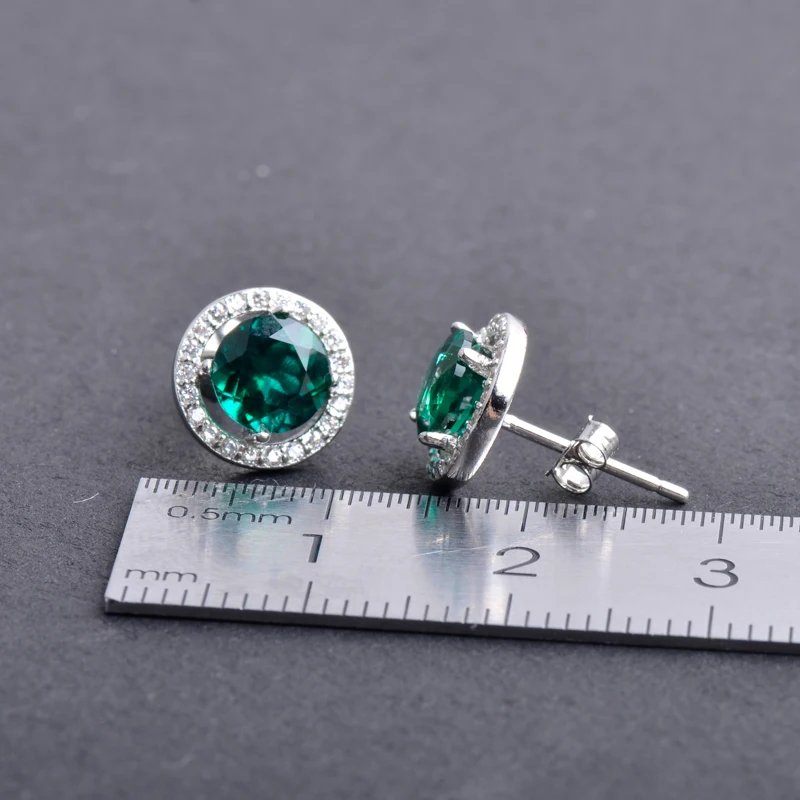 Женские классические серьги CSJ с изумрудами круглые из серебра 925 пробы огранкой 5