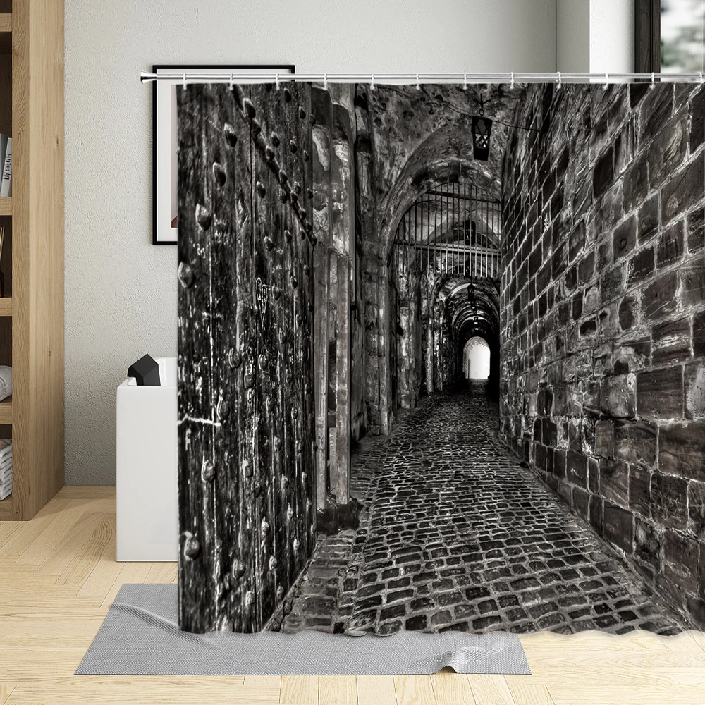 

Retro Europe Style Palace Hall Decor Cloth Shower Curtain Church Classical Building For Living Room Screens Bathroom Curtains