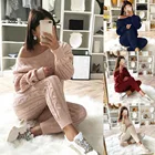 Женский трикотажный комплект из двух предметов, облегающий короткий свитер и штаны, спортивный костюм