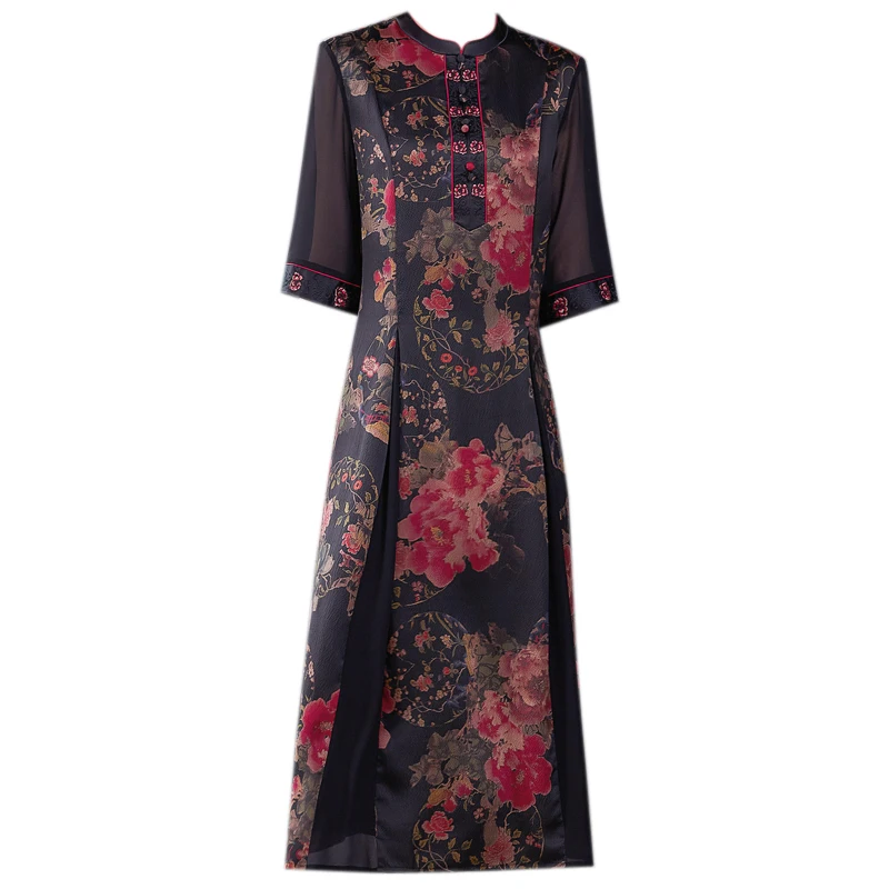 Женское платье в китайском стиле длинное с рукавом средней длины для лета 2020 |