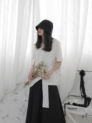 Женская Асимметричная футболка большого размера с белой лентой новая модная