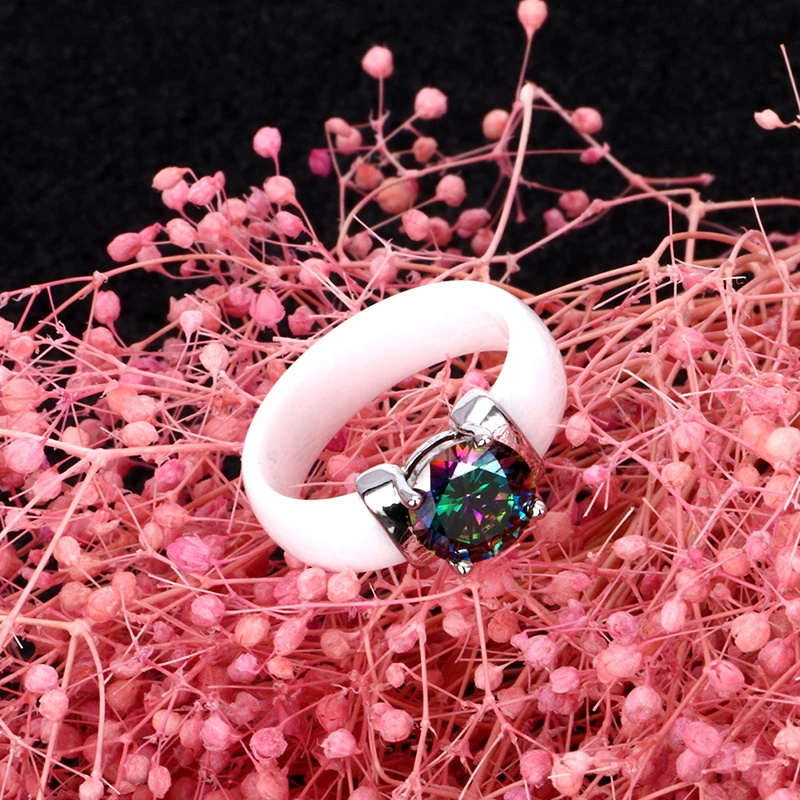 Кольцо женское черное белое гладкое с кристаллами и керамикой | Украшения