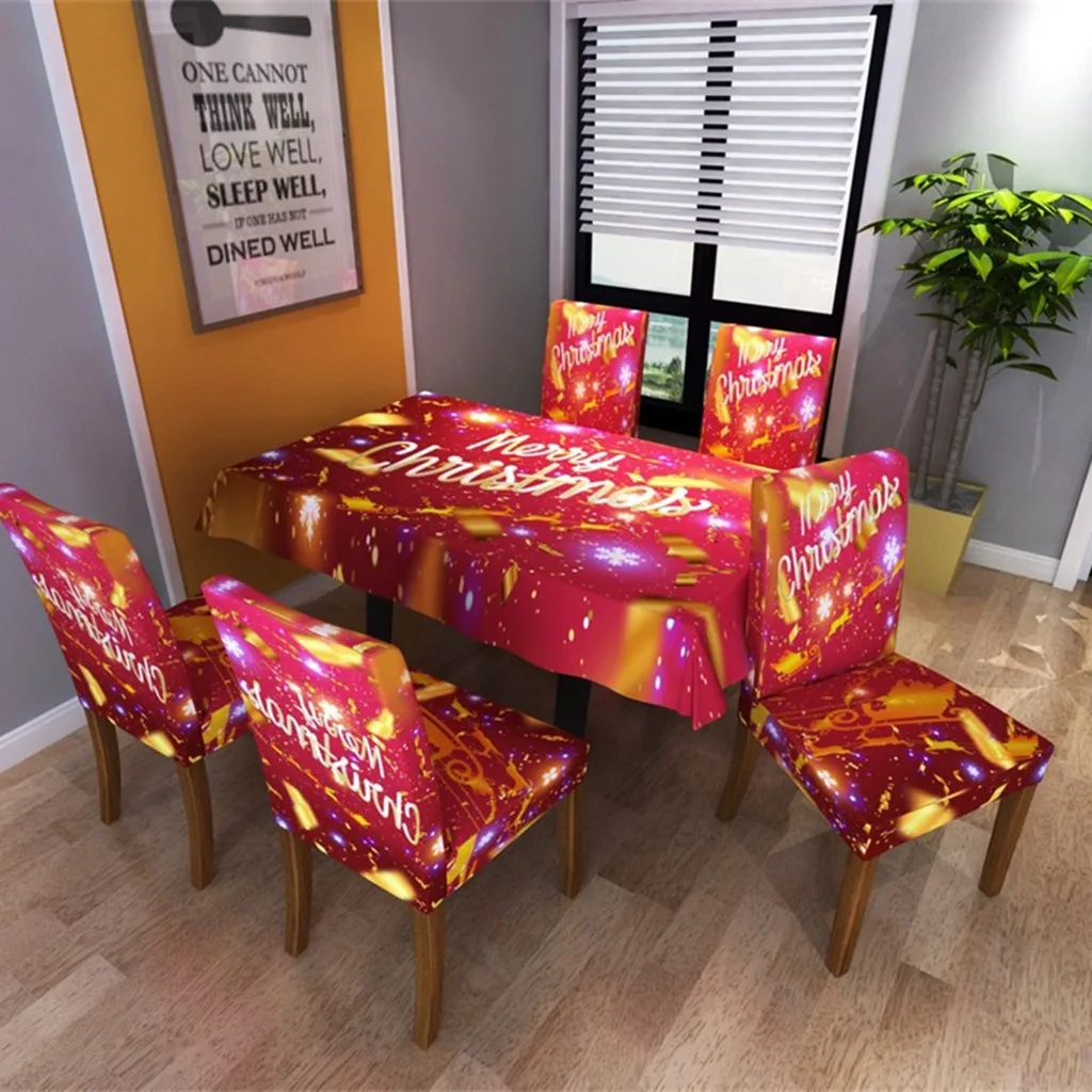 Рождественский чехол на стол стул красная Золотая скатерть с фейерверком для