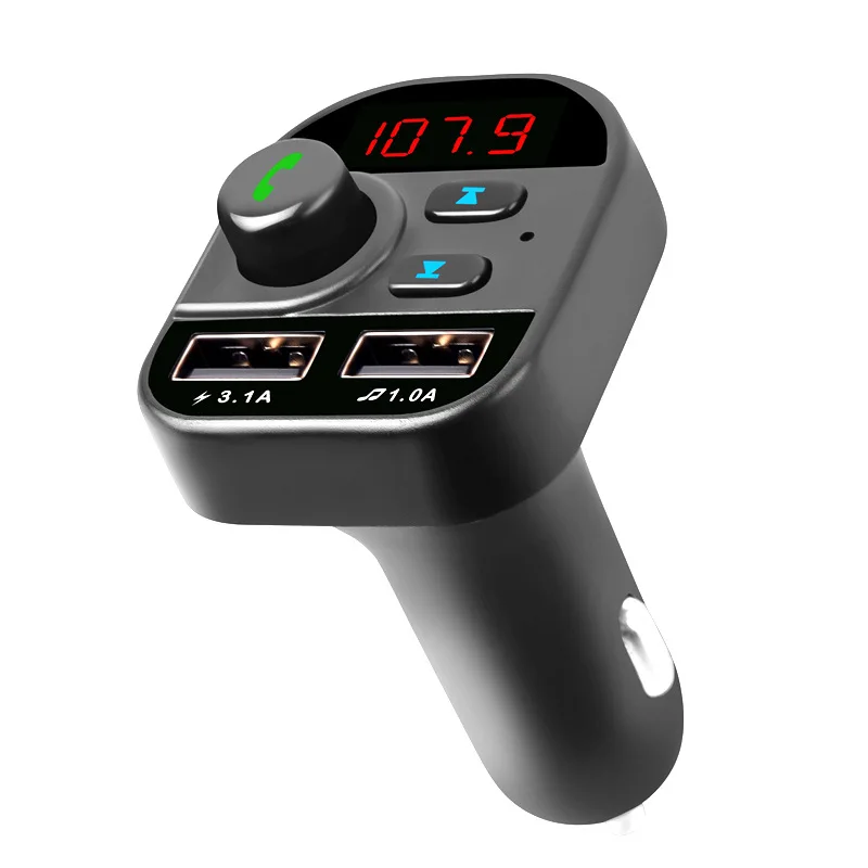 

Konrisa Car FM Transmitter Dual USB Car Charger Bluetooth 5.0 Wireless Handsfree Kit FM Radio Adapter Support TF Card USB Driver