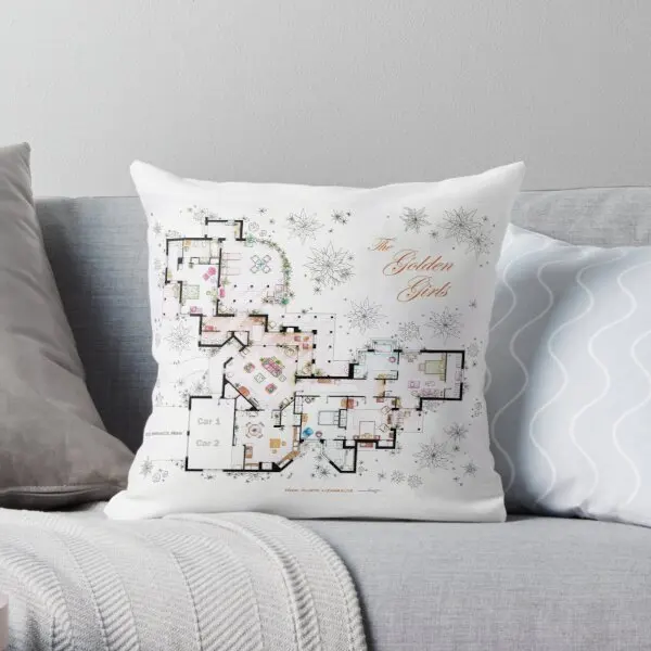 

The Golden Girls House floorplan v2 Soft Decorative Throw Pillow Cover for Home Pillows NOT Included