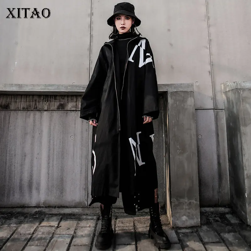 XITAO длинный Женский Тренч с буквенным принтом плюс размер корейская мода