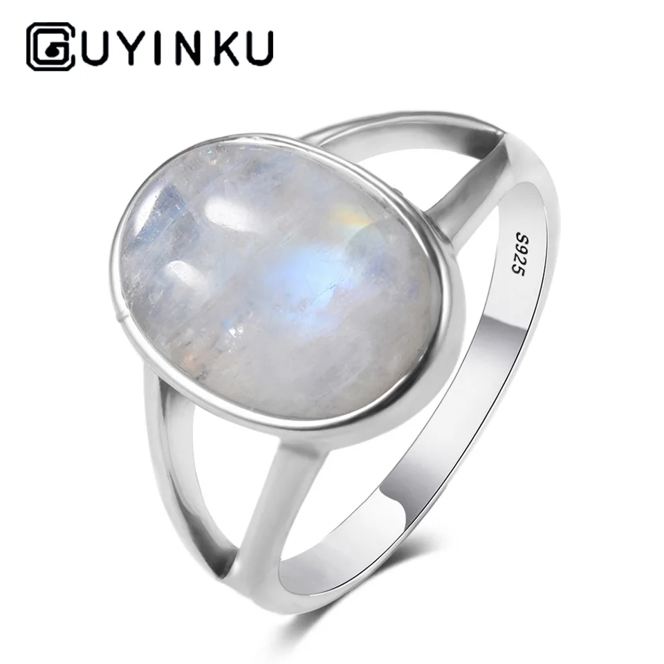 Moonstone GUYINKU классические 925 пробы серебряные винтажные кольца с лунным камнем для женщин ювелирные изделия с драгоценными камнями подарки на годовщину для женщин - Цвет камня: Moonstone
