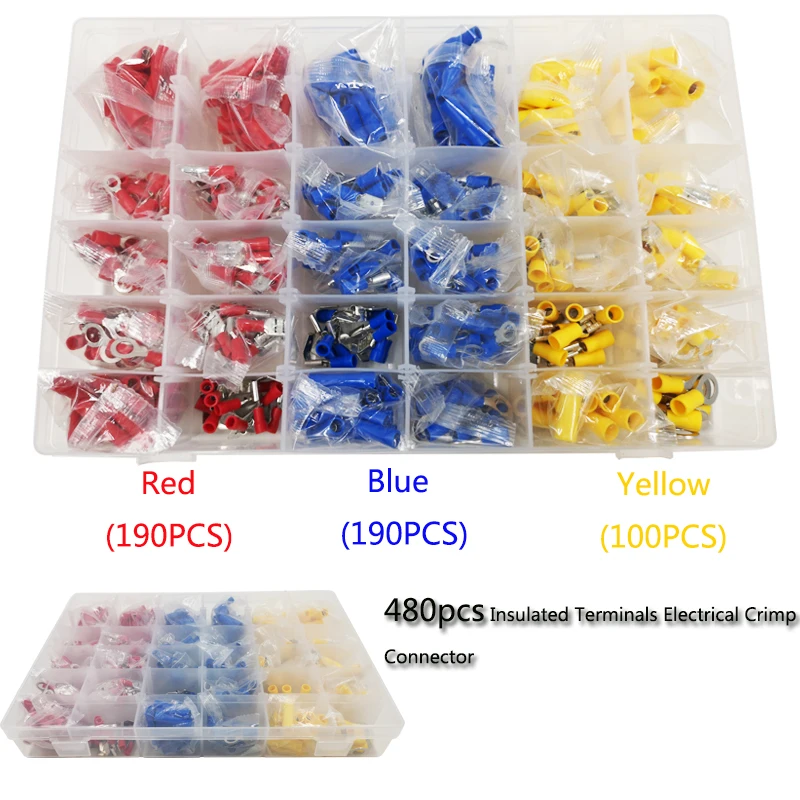 electrical connector kit cable lugs wire terminals male and female quick butt crimp connectors 280/480/1200PCS terminator set |