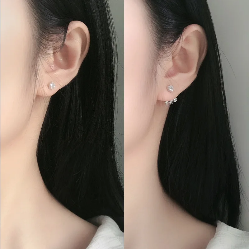 

S925 Sterling Silver Five-star Fan-shaped Earrings Korean Temperament Personality Lucky Five-pointed Star Creative Inlaid Earrin