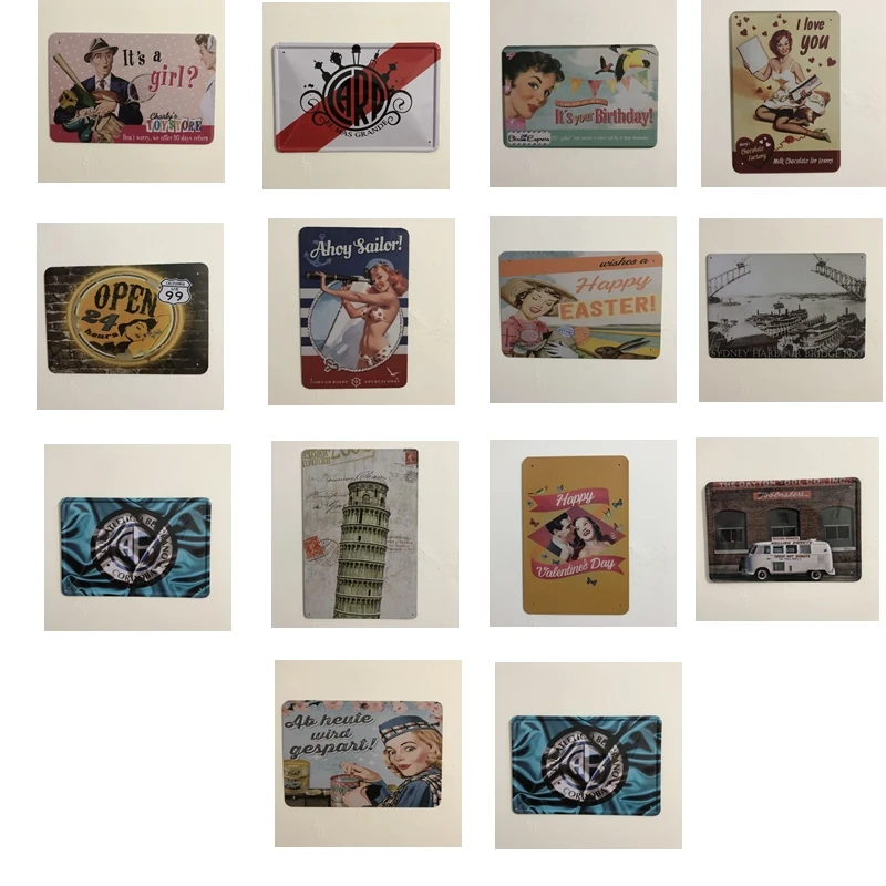 

[Luckyaboy] Vintage Home Decor Pinup Open Metal Tin Signs Wall Art Painting Poster Bar Cafe Garage Decor