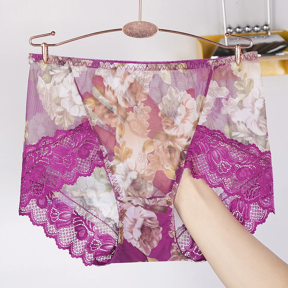 Бесшовные высококачественные кружевные прозрачные женские трусики со средней