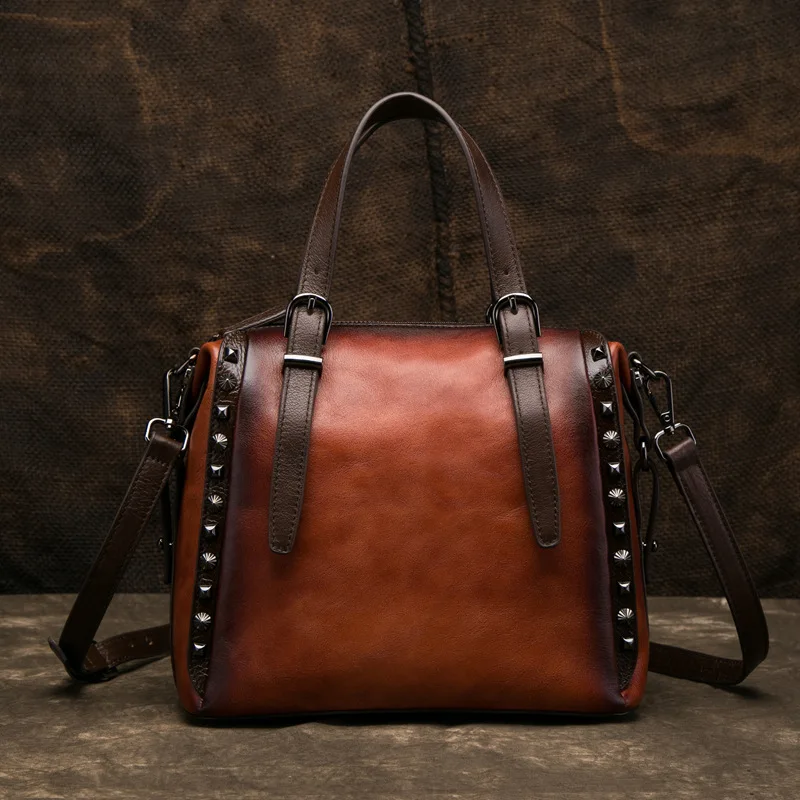 

Top layer cowhide retro women's bag 100 pieces of original hand-washed color large-capacity hand-held oblique span women's bag