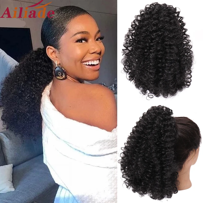 AILIADE афро кудрявые накладные волосы на шнурке афроамериканский хвост короткий