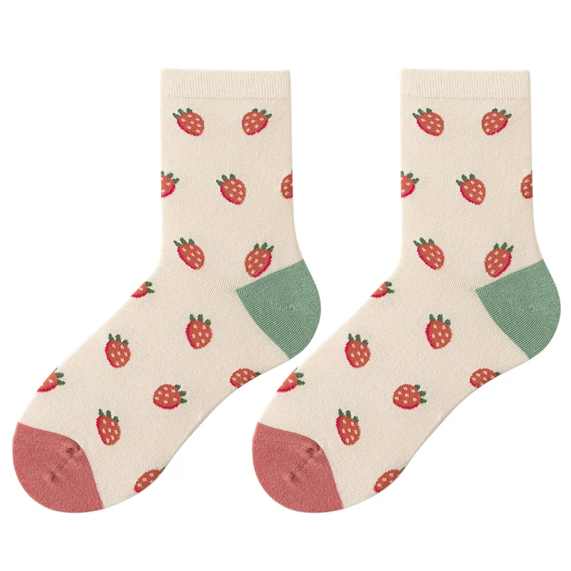 

Caramella Socks for Women Ins Trendy Spring and Autumn Cute Fruit Japanese Long Tube Korean Internet Celebrity Curling Cotton
