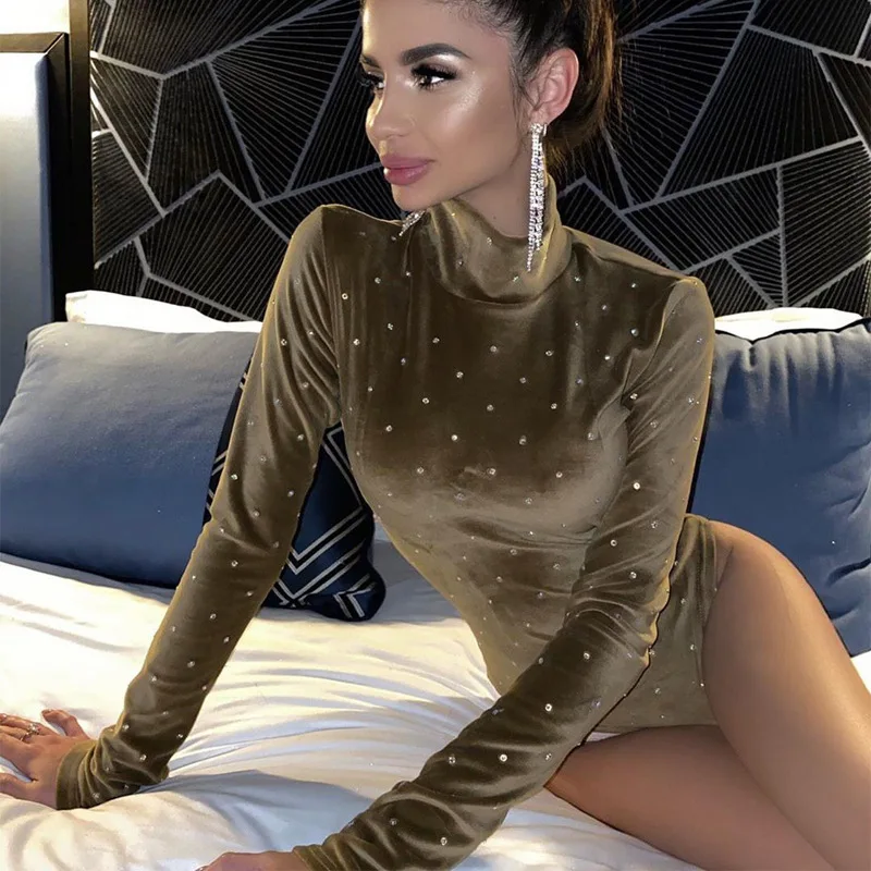 Женский Облегающий комбинезон с длинным рукавом и высоким воротником|Боди| |