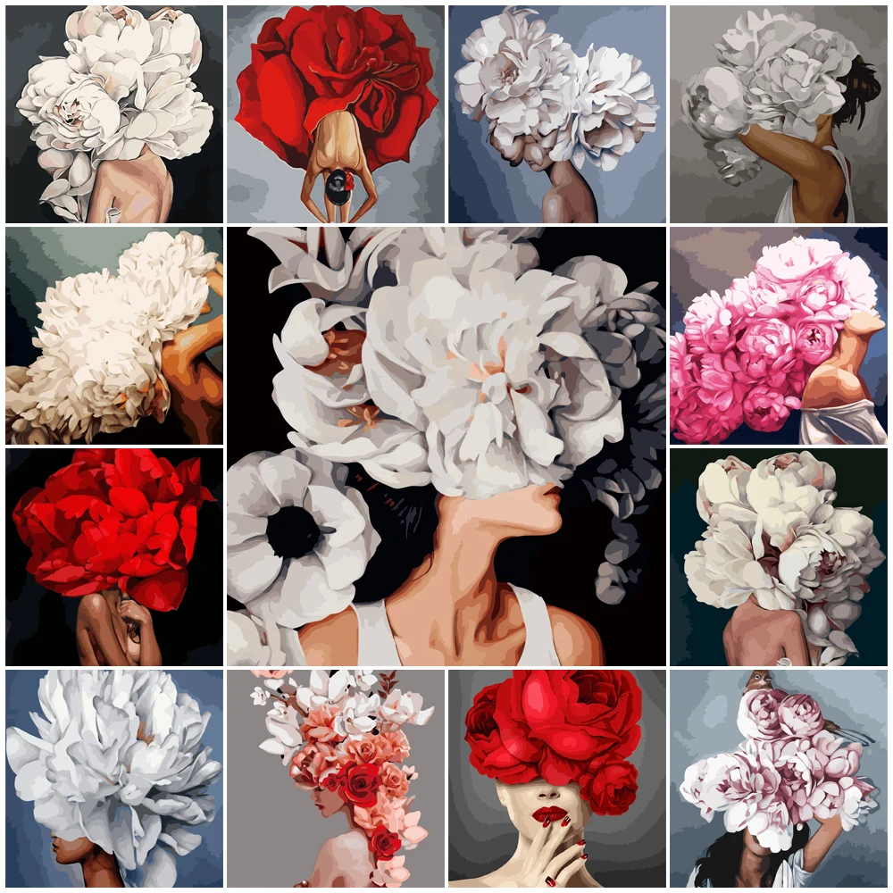 

DIY Painting By Numbers Flower Girl Kit No-Frame Oil Paint By Numbers 32 Colors DIY Gift Level:3 Stars VA-2898